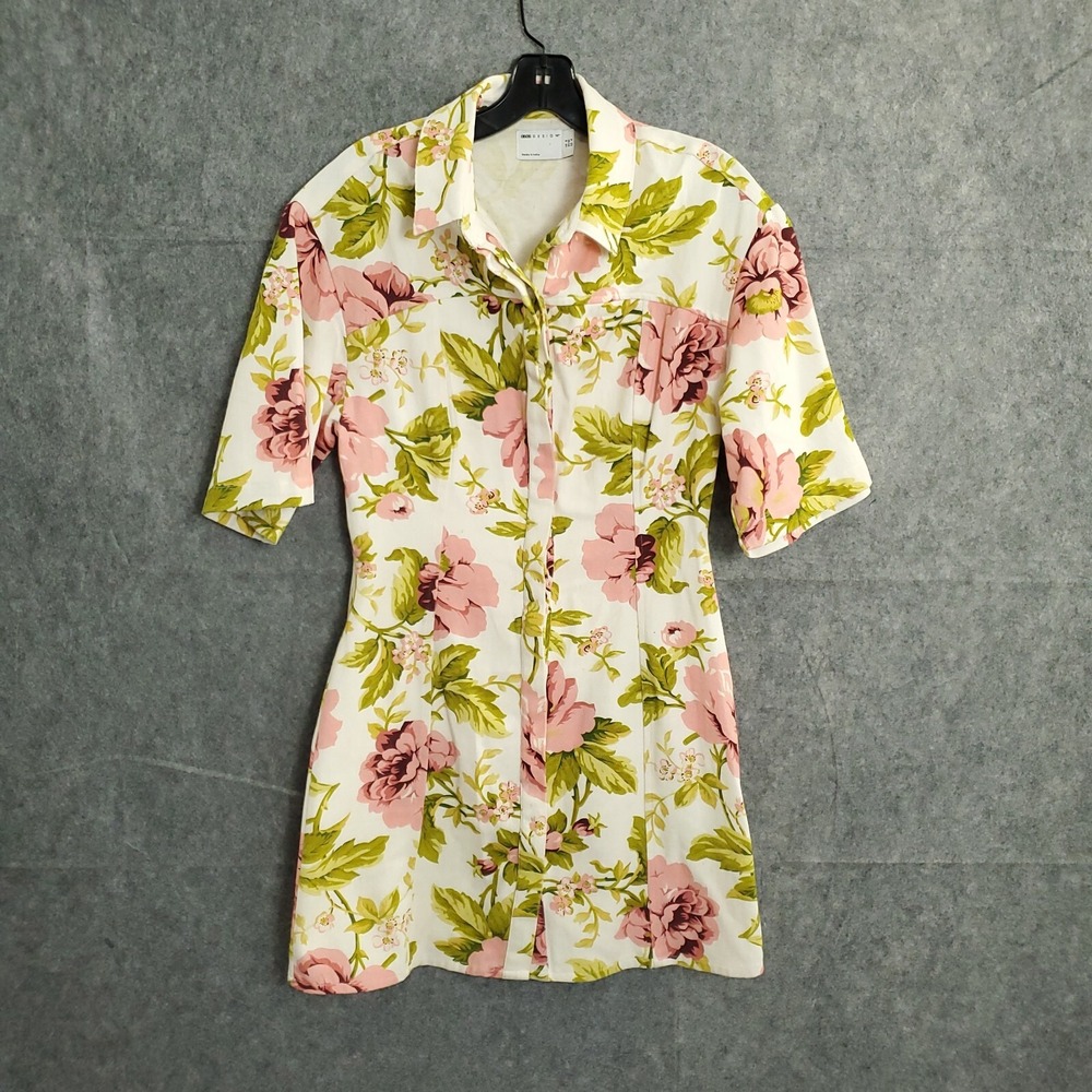 ASOS DESIGN Twill Mini Shirt Dress in White Base Pink Floral Print Size 4 Womens